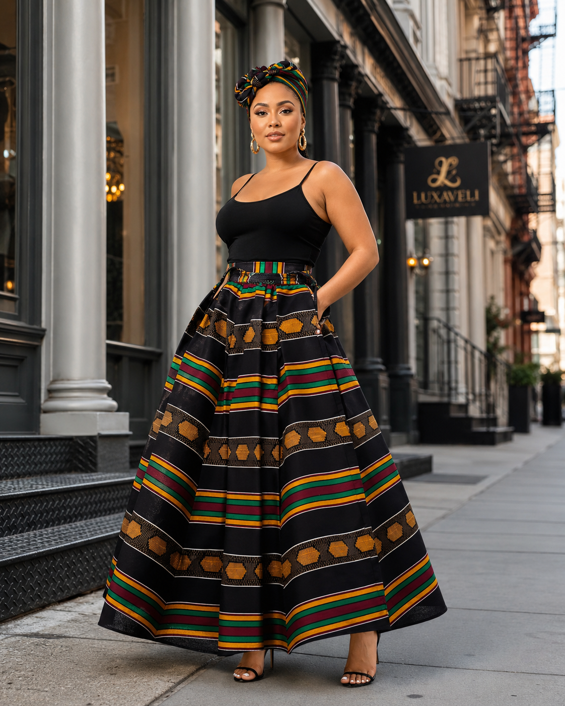 Kente Type 4 Print Maxi Skirt – 100% Cotton | One Size Fits Most