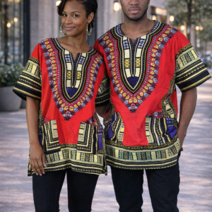 Red Unisex African Dashiki Shirt: Vibrant Cotton Print, Cultural Style