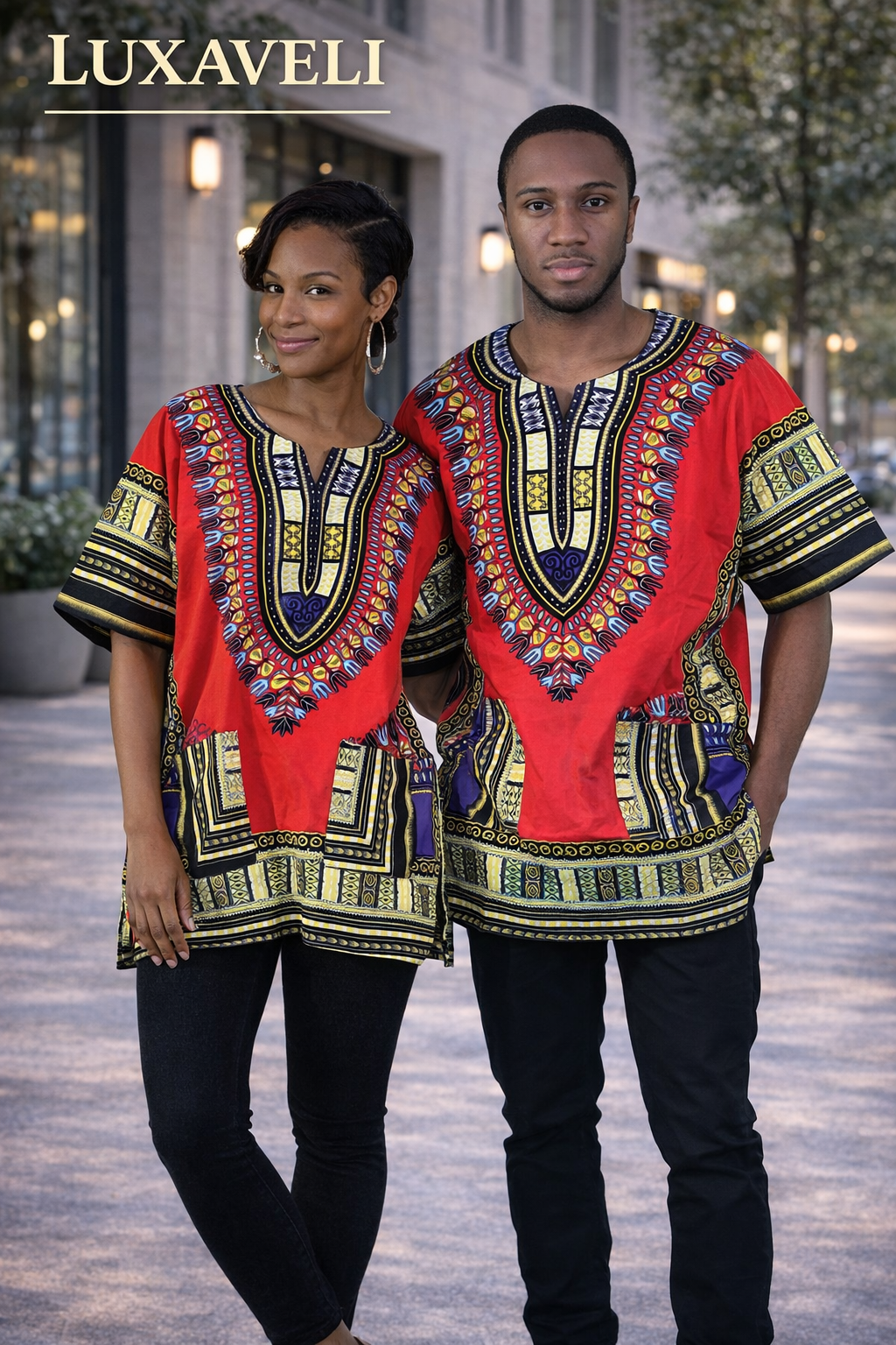 Red Unisex African Dashiki Shirt: Vibrant Cotton Print, Cultural Style
