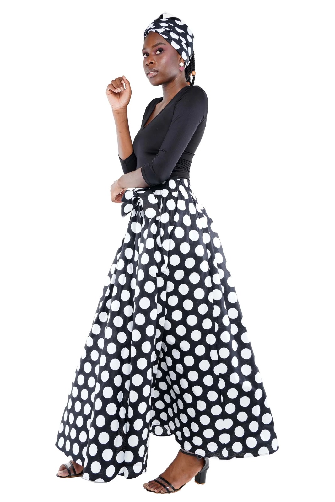 Polka Dot Maxi Skirt with Matching Headwrap - Image 10