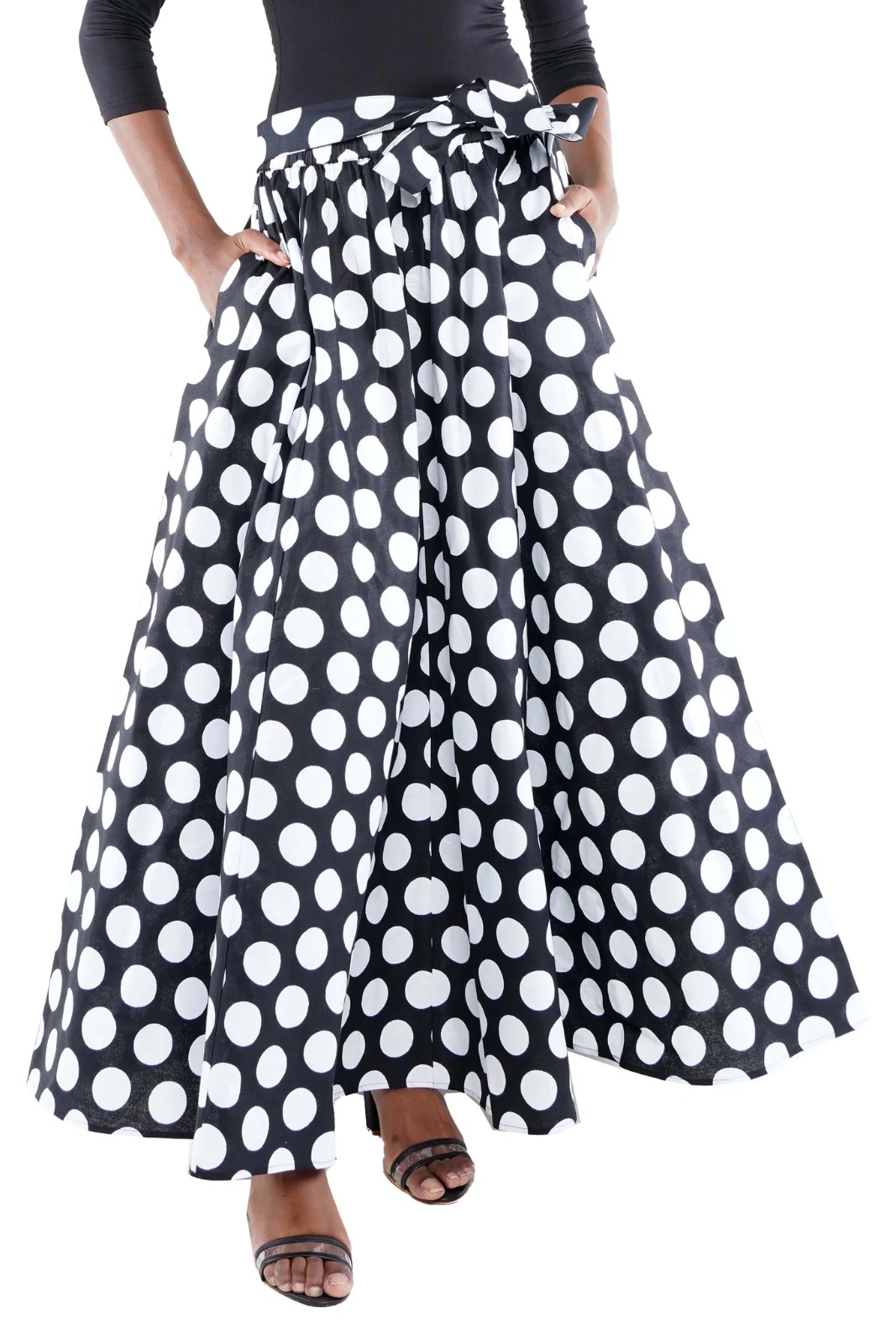 Polka Dot Maxi Skirt with Matching Headwrap - Image 7