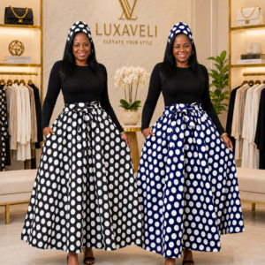 Polka Dot Maxi Skirt with Matching Headwrap