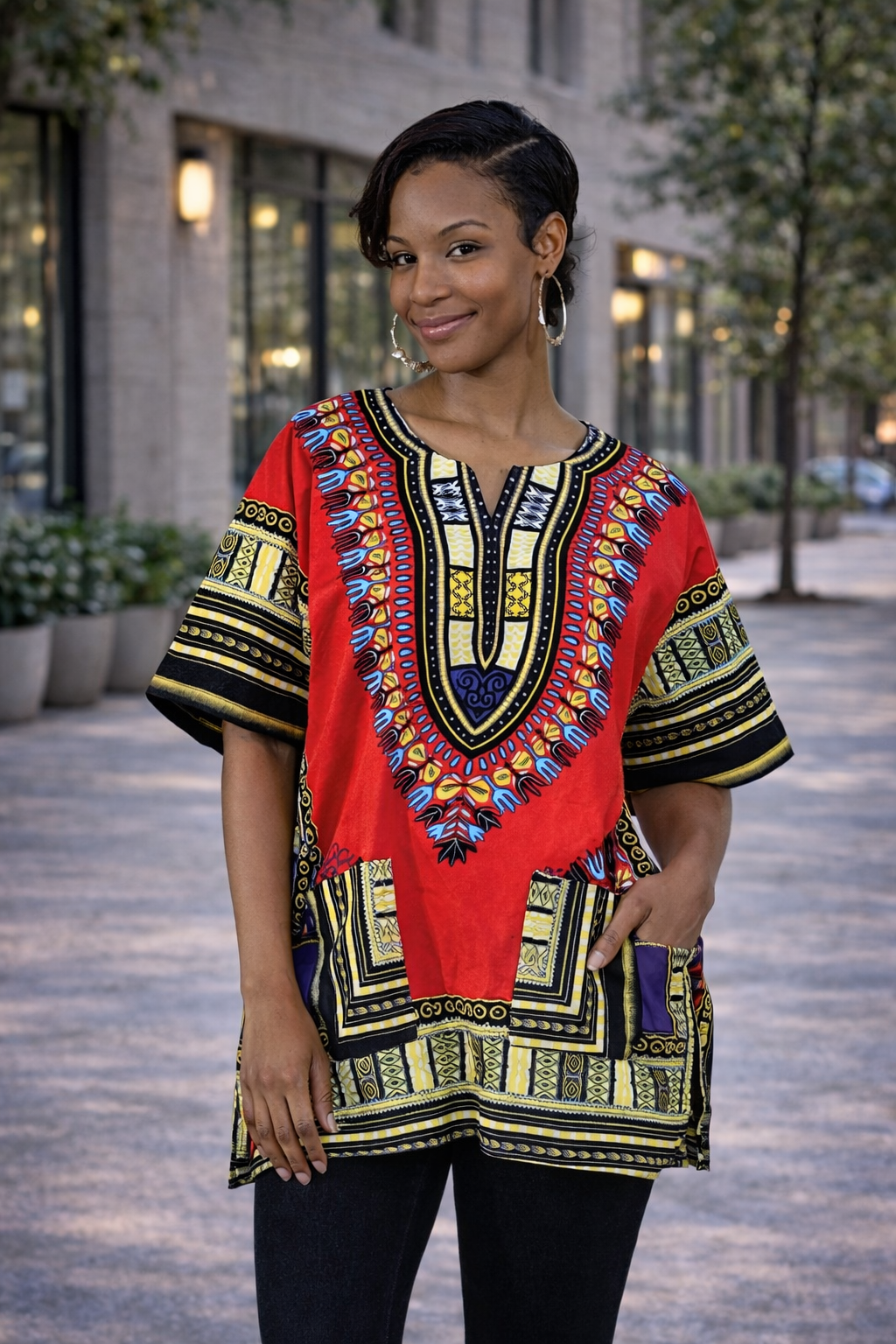 Red Unisex African Dashiki Shirt: Vibrant Cotton Print, Cultural Style - Image 4