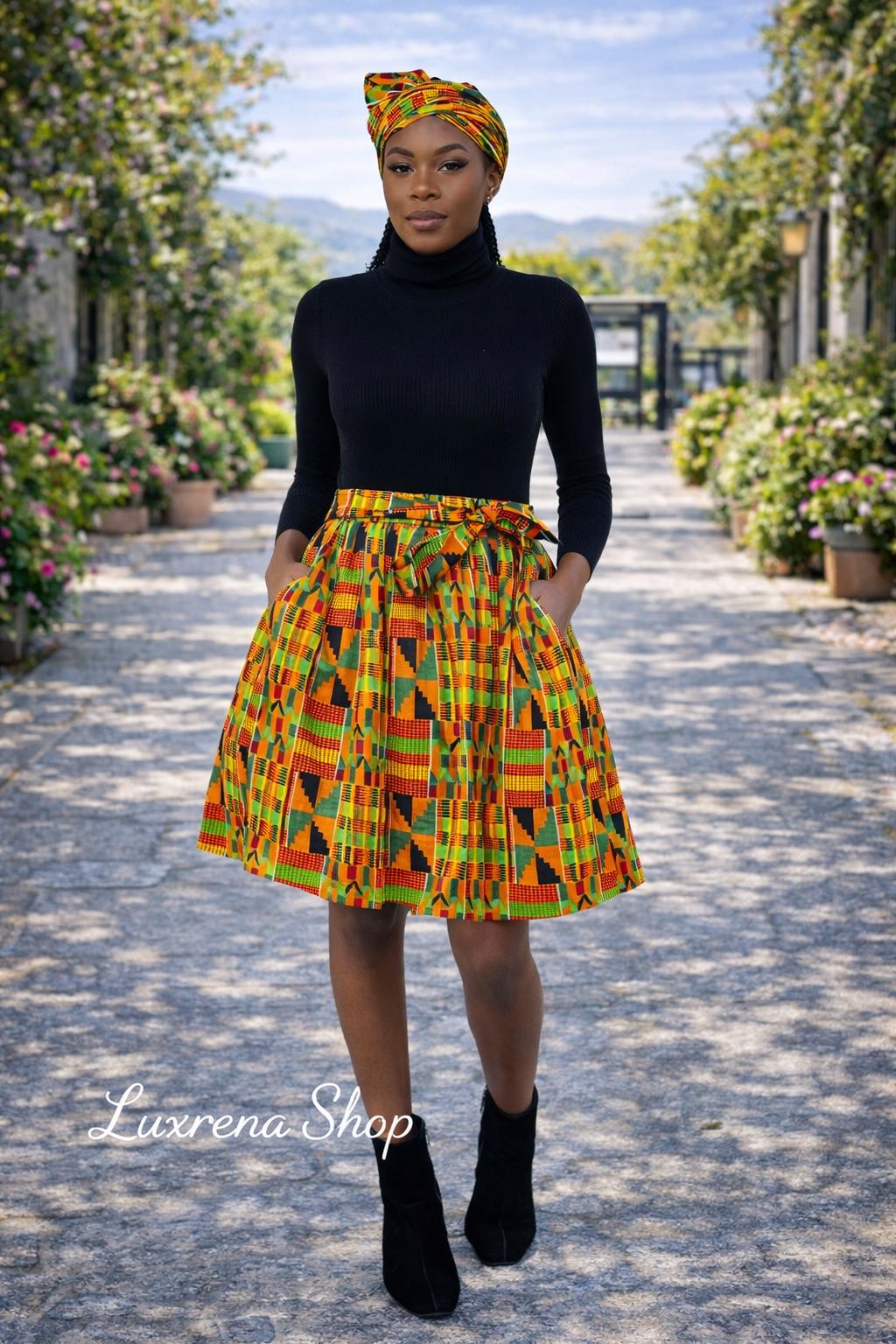 Kente Type 2 Print Mini Skirt – 100% Cotton | One Size Fits Most