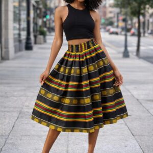 Kente Type 4 Print Midi Skirt – 100% Cotton | One Size Fits Most