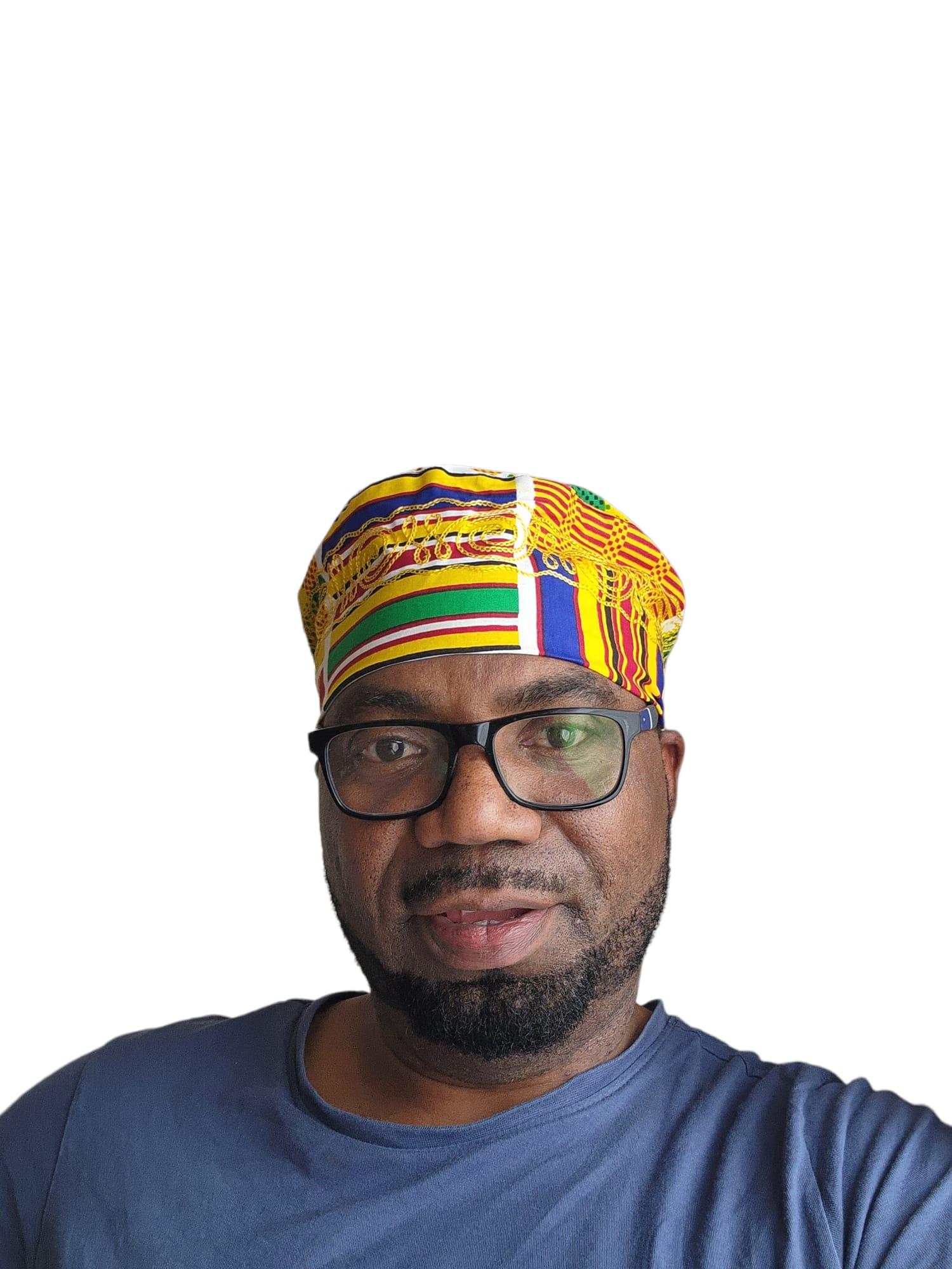 Unisex Kente type1 Print Embroidered Hat | African Kufi Cap