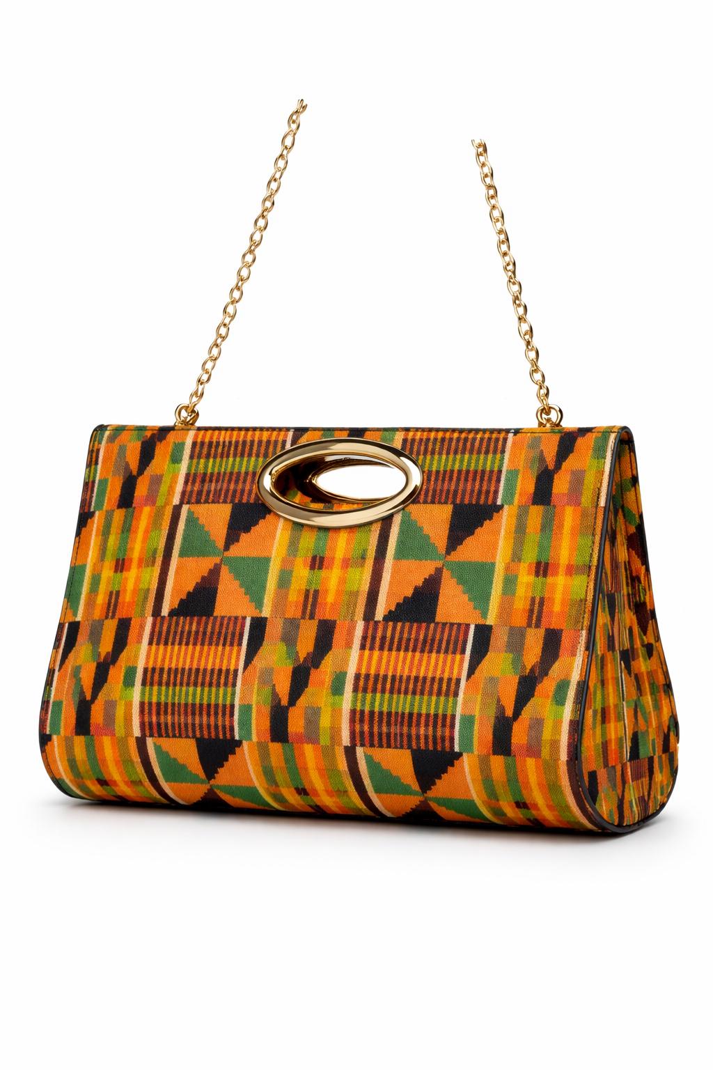 Kente Print Maxi Skirt Set, Matching Headwrap and Shoulder Bag, African Print 3-Piece Outfit. - Image 8