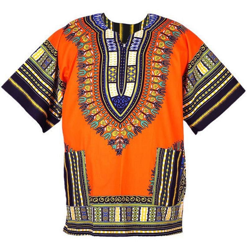 Orange Unisex African Dashiki Shirt: Vibrant Cotton Print, Cultural Style - Image 2