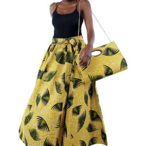 Ankara 3-Piece Maxi Skirt Set, Matching Headwrap, and Shoulder Bag.