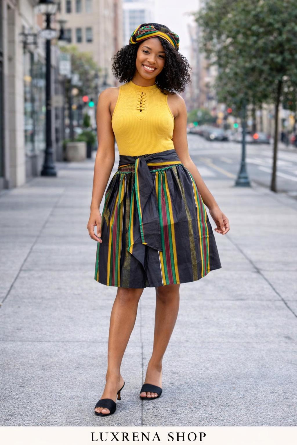 Kente Type 4 Print Mini Skirt – 100% Cotton | One Size Fits Most - Image 4