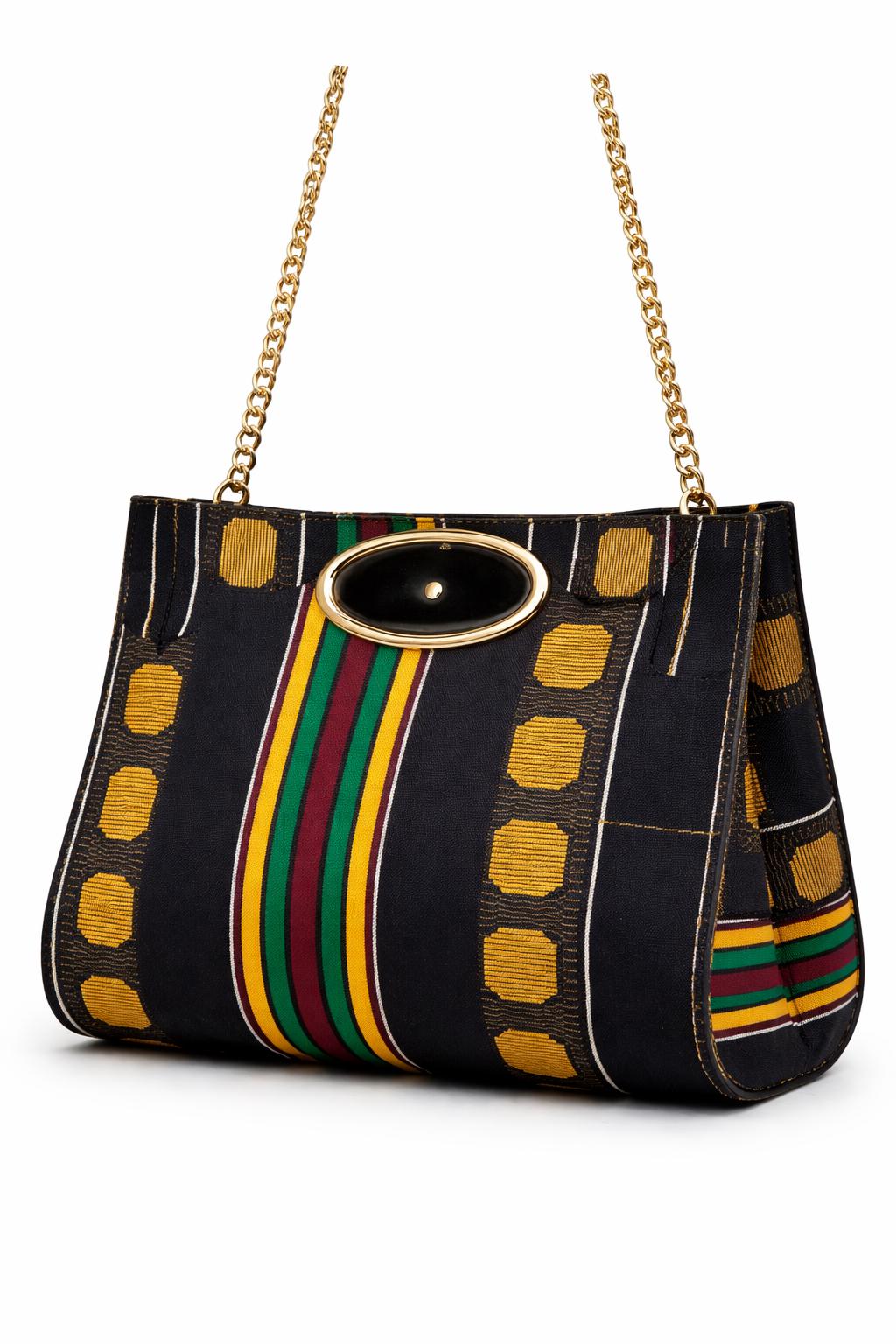Kente Print Maxi Skirt Set, Matching Headwrap and Shoulder Bag, African Print 3-Piece Outfit. - Image 7