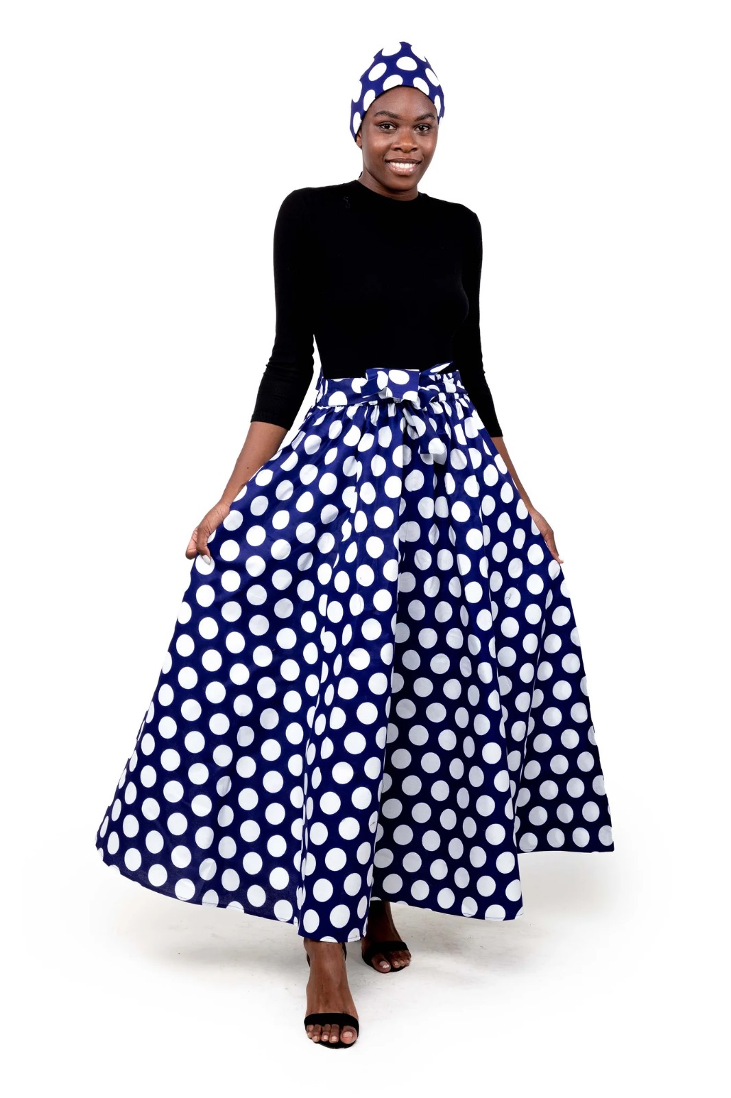 Polka Dot Maxi Skirt with Matching Headwrap - Image 9