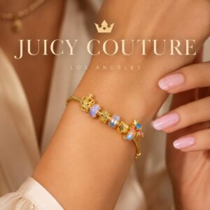 Juicy Couture Gold-Tone Charm Bracelet – Multicolour Crystal-Effect Detail