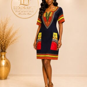 The Serwa African Print Shift Dress with Pockets
