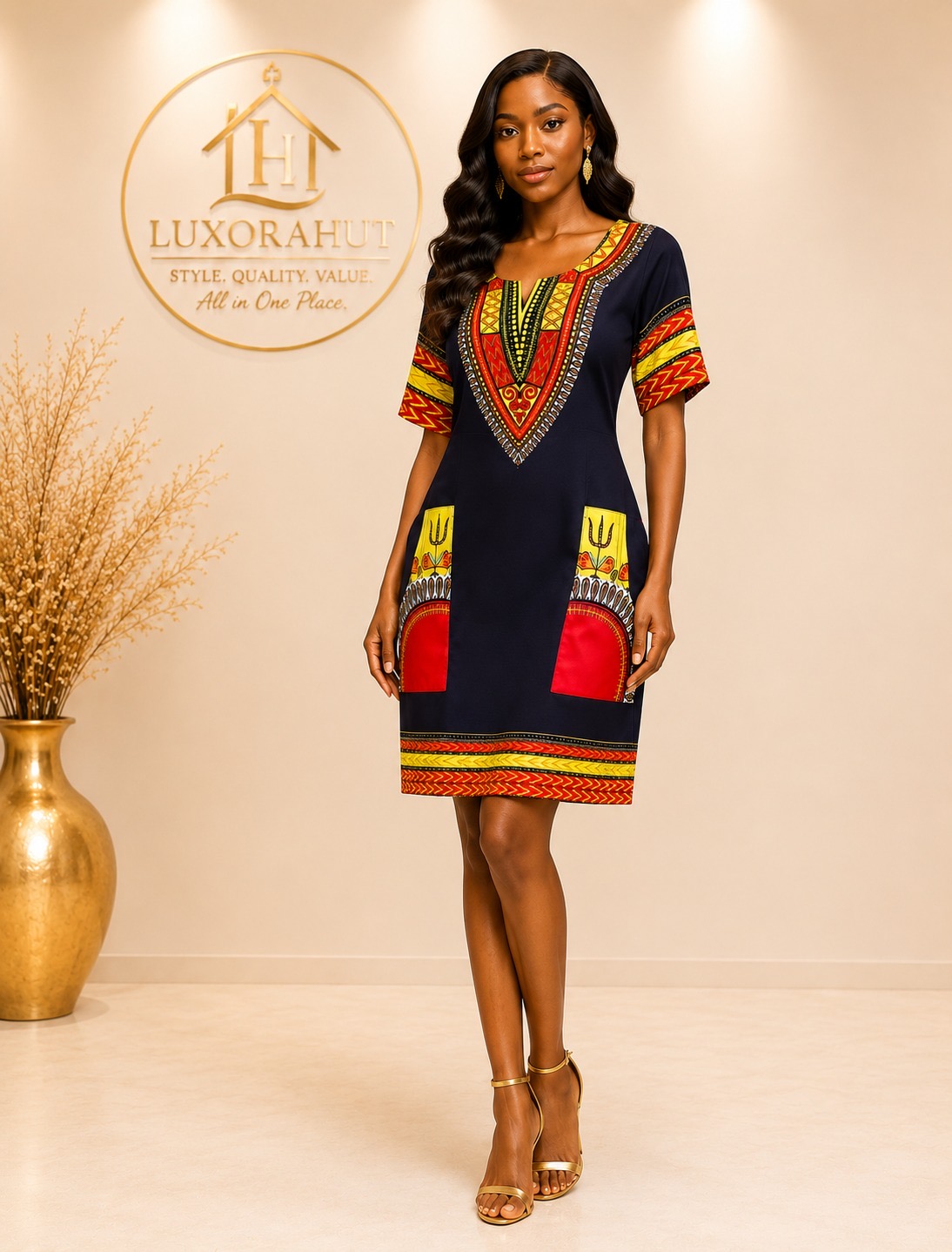 The Serwa African Print Shift Dress with Pockets