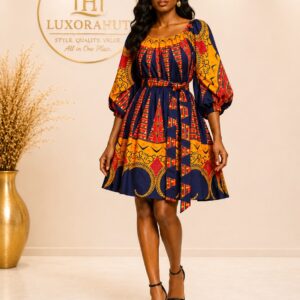 The Adwoa Ankara Print Belted skater Dress