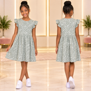 Girls' Floral Flutter-Sleeve Babydoll Dress