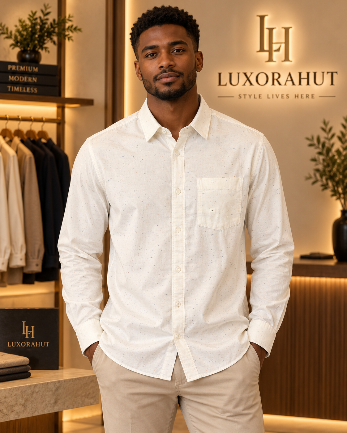Men's Speckled Fleck Long-Sleeve Button-Down Shirt