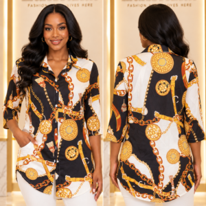 Women's Chain & Medallion Print 3/4 Sleeve Blouse