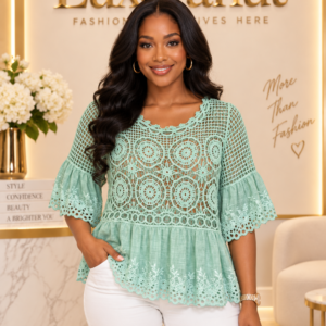 Women's Crochet Open-Work Peplum Blouse