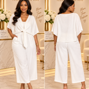 Chic Cream Tie-Front Kimono Sleeved Co-Ord Set