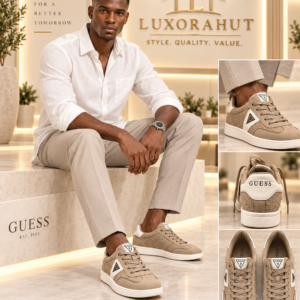 GUESS Men's Beige Suede Low-Top Logo Sneakers