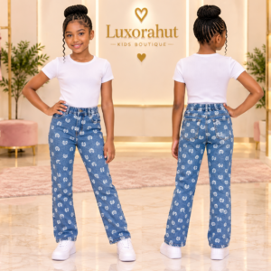 Girls' Printed Straight-Leg Denim Jeans