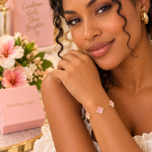 Parker & Grey Gold-Tone Pink Clover Motif Chain Bracelet