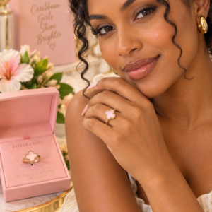 Elegant Pink Enamel Clover Motif Ring in 14K Gold-Plated Finish