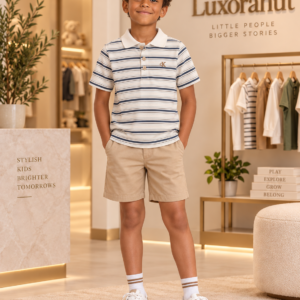 Boys' Striped Knit Polo & Tailored Chino Shorts Set