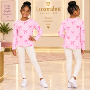 Girls' Bow-Print Long-Sleeve Tee