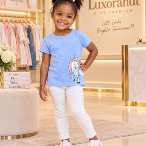 Charming Unicorn Graphic Short-Sleeve Blue Tee