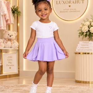 Girls' Two-Piece Lavender Skirt & Embroidered Heart Top Set