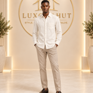 Men's Classic Off-White Button-Down Shirt & Tailored Beige Chinos Set