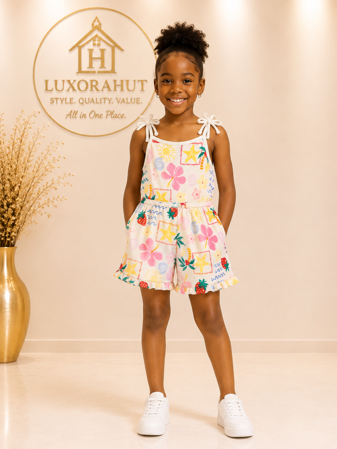 Tropical Summer Tie-Shoulder Romper