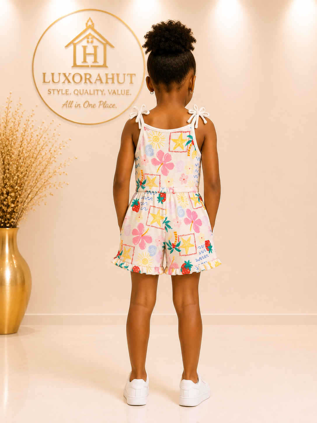 Tropical Summer Tie-Shoulder Romper - Image 2