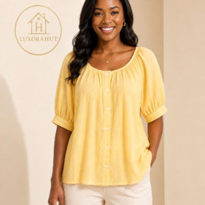 Puff-Sleeve Gathered Yellow Blouse