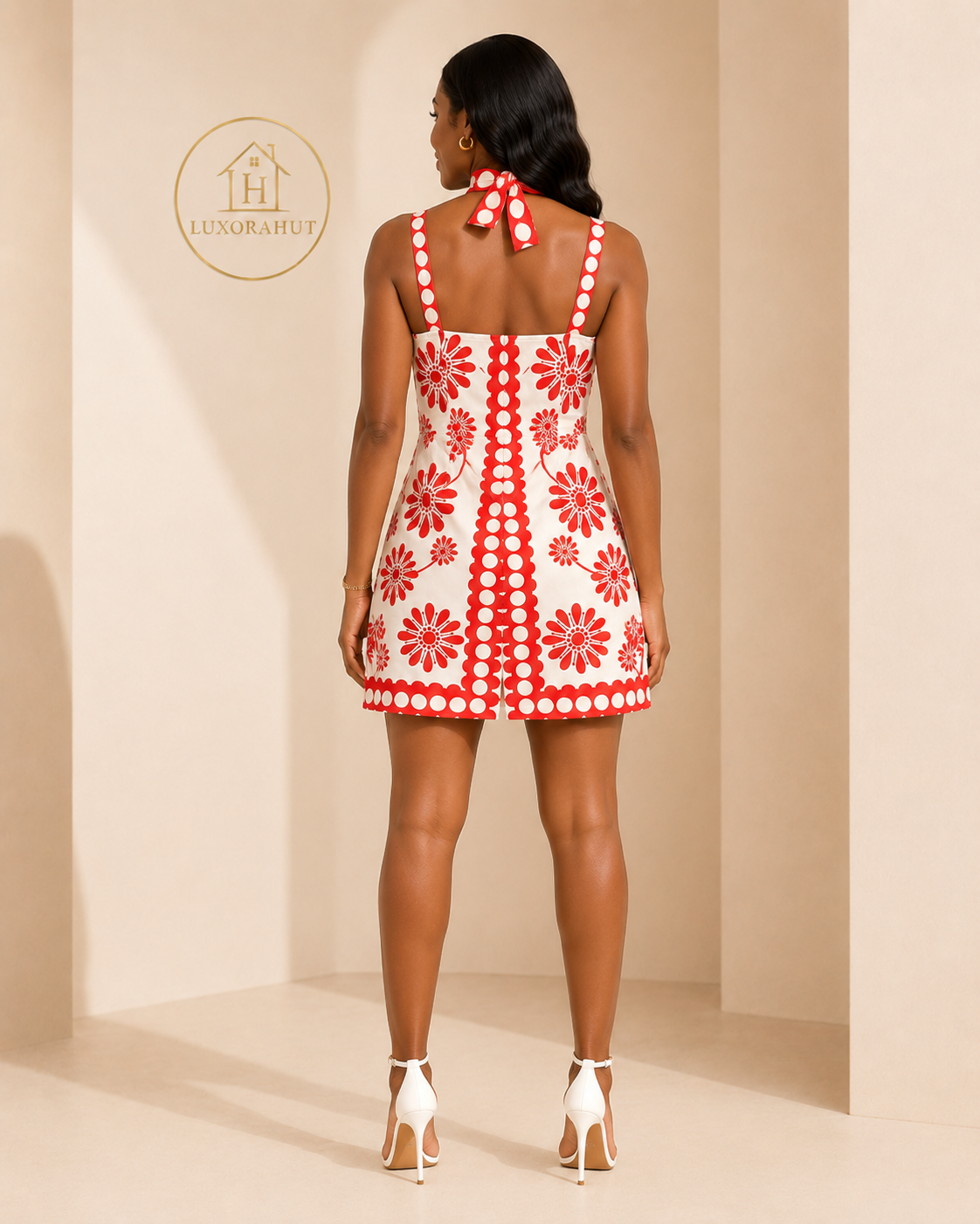 Floral Embroidered Neck-Tie Mini Dress - Image 2